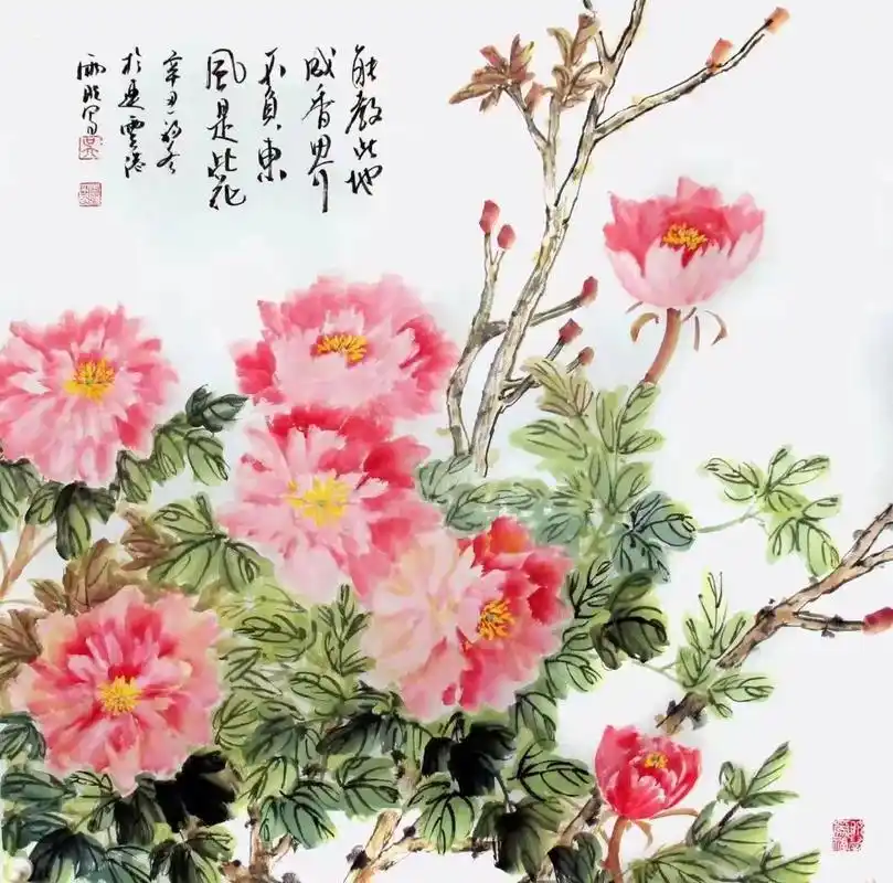 精品斗方牡丹#国画写意牡丹 #国画艺术 #国色天香牡丹花 # - 抖音