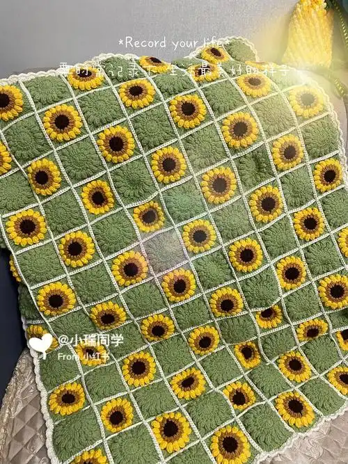 向日葵毯子毛线钩织毯子向日葵花毯图解