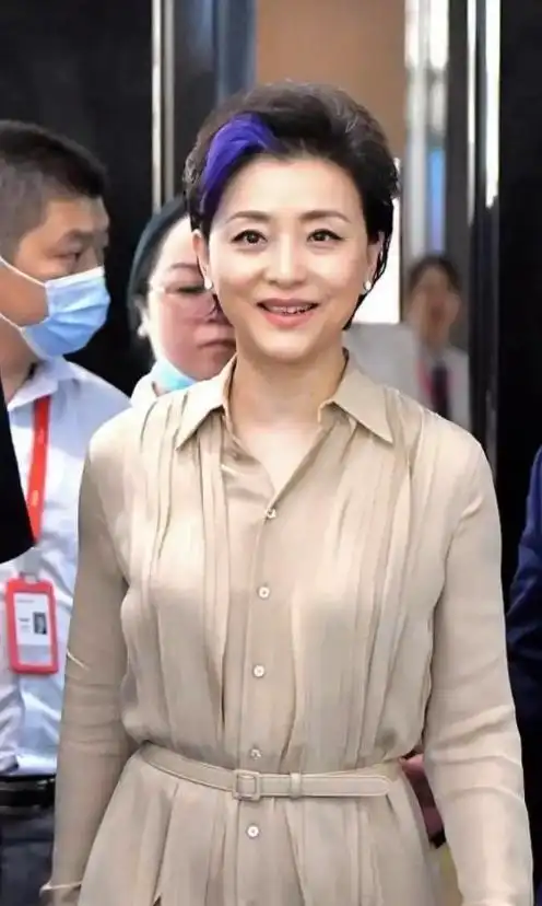 杨澜难得亮相穿翻领长裙状态超优雅不料头染蓝发降低书香气