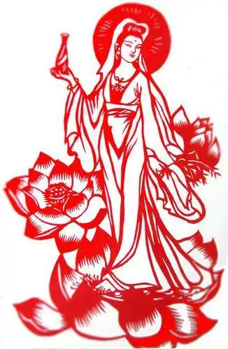 fx16净水观音 神仙剪纸图案 窗花练习图样 刻纸画稿