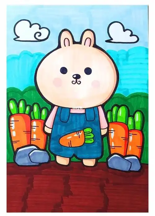儿童画(小兔子爱吃胡萝卜)