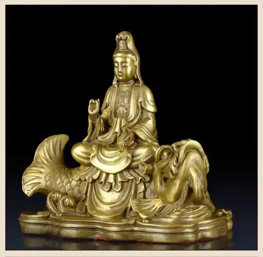 纯铜观音菩萨摆件铜鳌鱼观音车载装饰品汽车内摆件送男女礼品