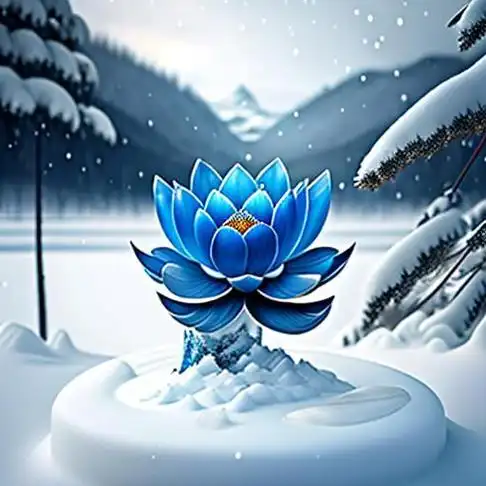 ai唯美风景:雪莲花,雪山,白鹿,梦幻蓝莲花