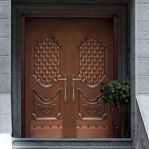 高端定制纯铜大门不锈钢镀铜双四开防盗豪华进户门别墅对开真铜门农家