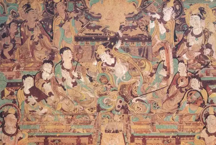 20px">反弹琵琶,舞乐图(观无量寿经变局部)/中唐/敦煌莫高窟112窟