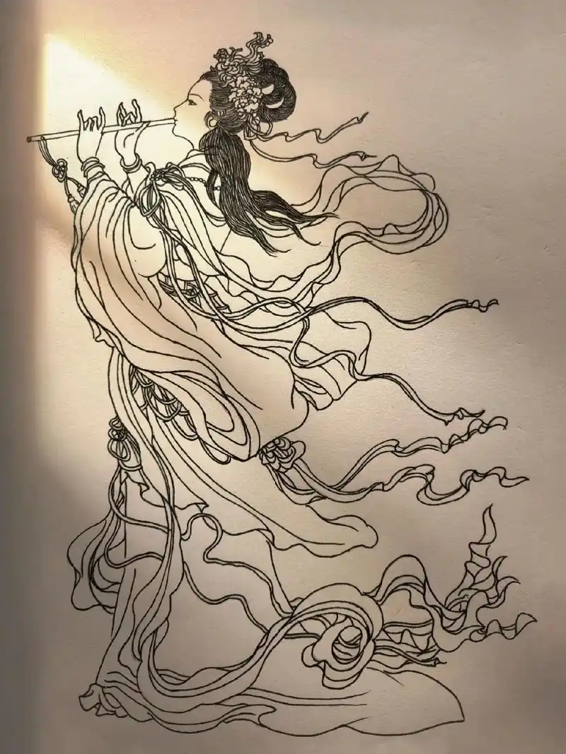 古代仕女图·2.#手绘 #国画 #白描 #简笔画 #仕女图 - 抖音