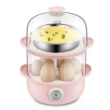 小浣熊多功能煮蛋器小型蒸蛋器家用 zdq-02樱花粉 单层