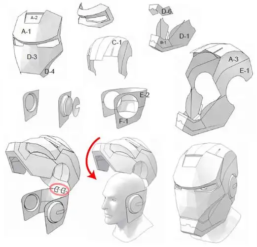 钢铁侠头盔可穿戴面罩开合2款纸板图纸