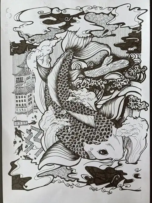 大鱼黑白装饰画