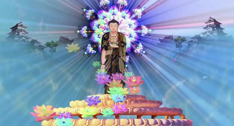 佛教佛祖大佛佛光普照阿弥陀佛荷花极乐世界_2000x1080_高清视频素材