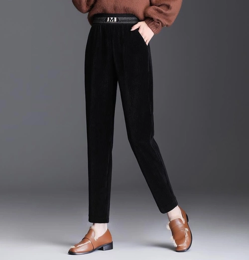 中年妈妈灯芯绒哈伦裤女宽松秋冬新款高腰筒裤休闲裤