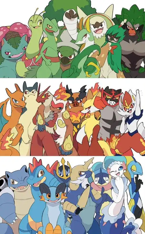 宝可梦御三家合影图源twi:kiirono_16