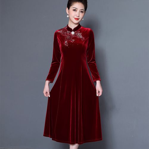 结婚礼服喜婆婆中年妈妈装金丝绒连衣裙丈母娘高贵洋气中老年冬装