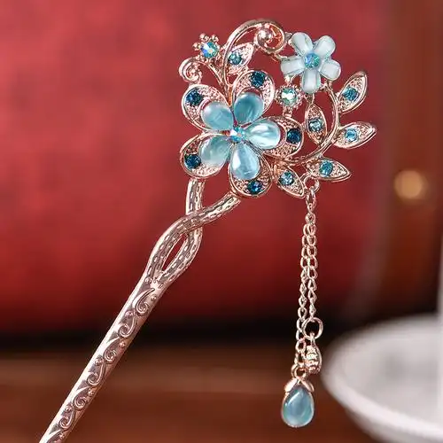 彼岸花发簪古代宫廷中国风发饰公主淑女盘发步摇钗子流苏古典簪子紫色