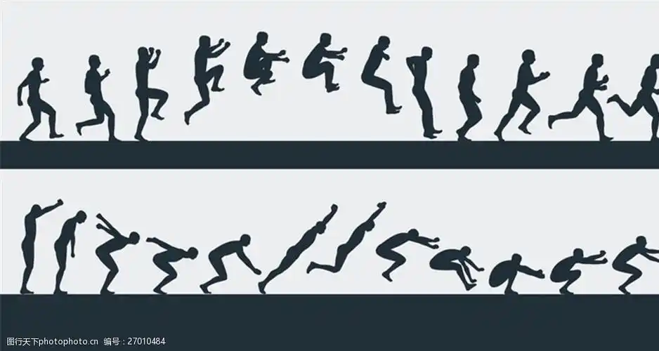 跳远连续动作剪影矢量素材