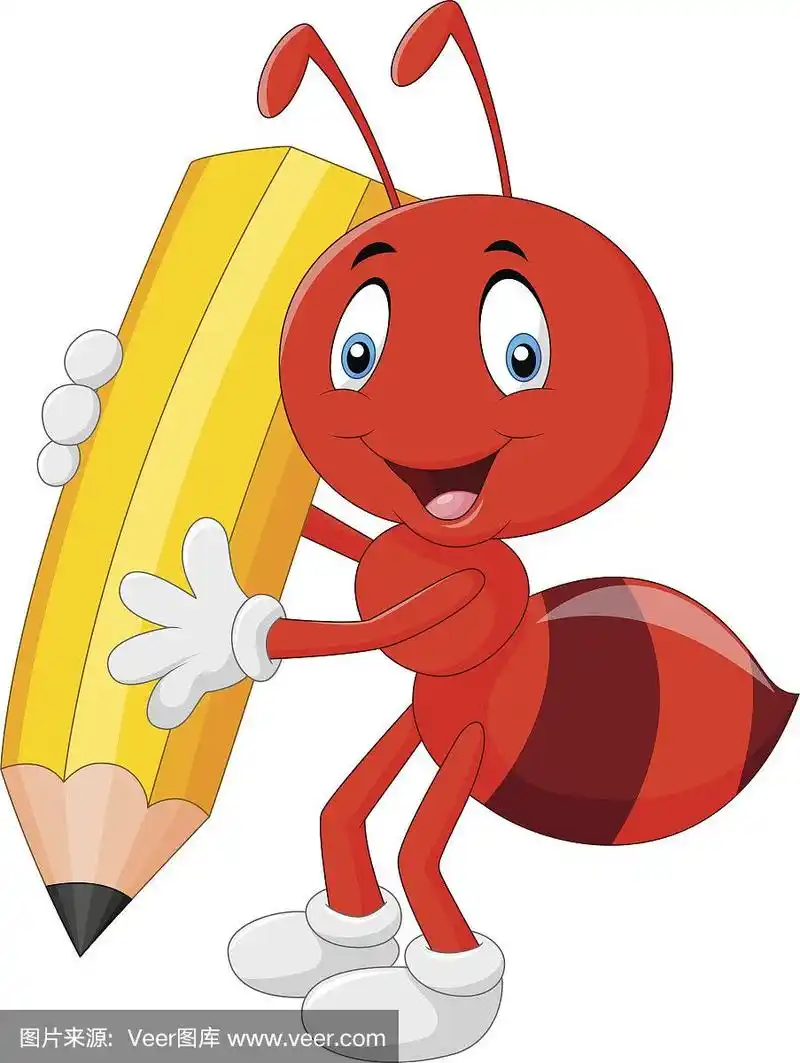 卡通红蚂蚁拿着铅笔