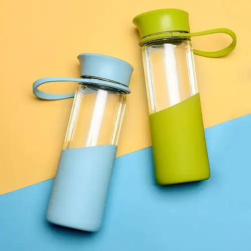 500ml便携硅胶耐热玻璃水杯子