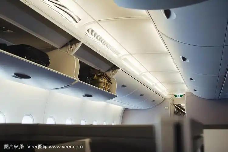 飞机上的行李架,用柔和的颜色显示透视效果