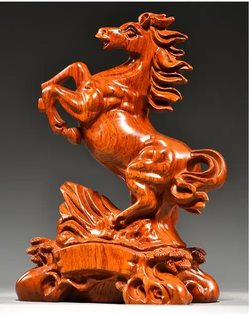 唐砖花梨木雕马摆件红木十二生肖马家居装饰实木动物开
