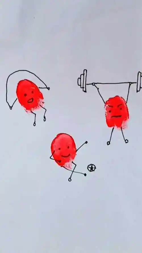 来按几个手印画手指运动小人儿童画