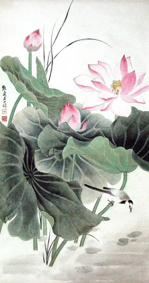 【转载】俞致贞花鸟荷花作品欣赏