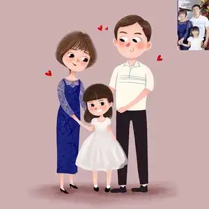 手绘情侣头像卡通漫画全家福手绘q版照片转一家三口手绘头像