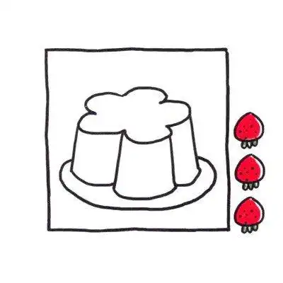 四步画出可爱简笔画草莓布丁