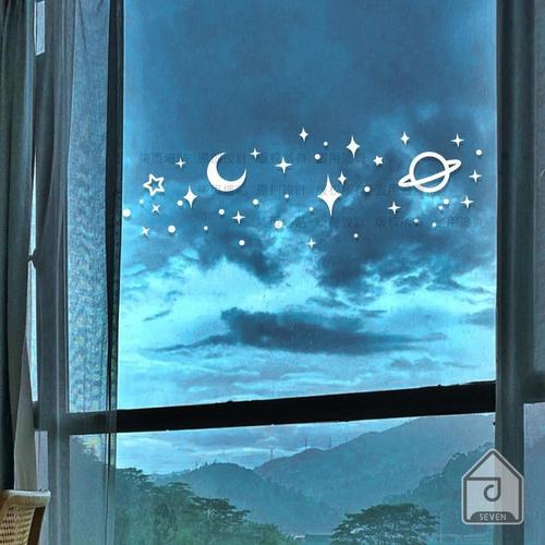 柒页  银河星空 ins简约创意图案 窗户玻璃门卧室店铺装饰墙贴纸