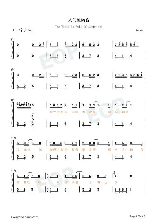 人间惊鸿客-简单版-叹人间一去风流唯少年-抖音热歌双手简谱预览1