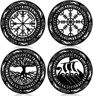 4 件维京装饰维京人木制墙壁艺术北欧装饰黑色北欧维京人符文护身符