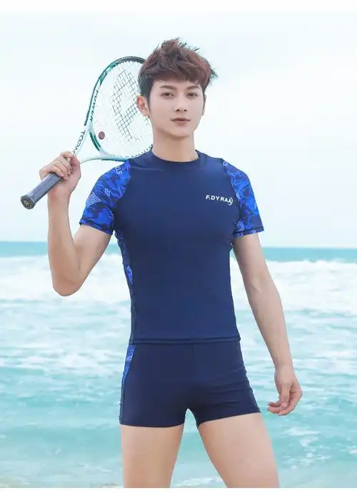 豹迹baojee泳衣男款大码五分游泳裤装备防晒泡温泉泳衣男士套装藏蓝色