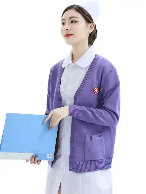 护士毛衣女针织衫护士服人员开衫外套新款外搭藏蓝色保暖加绒医院