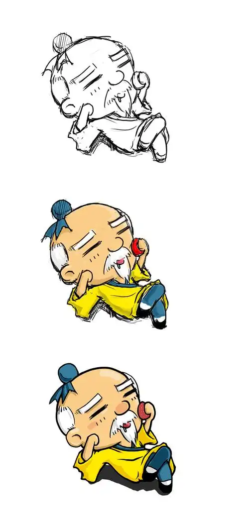 一个又懒又馋还滑头的小老头. 手里拿的是猪肉脯哦,非常好吃的.