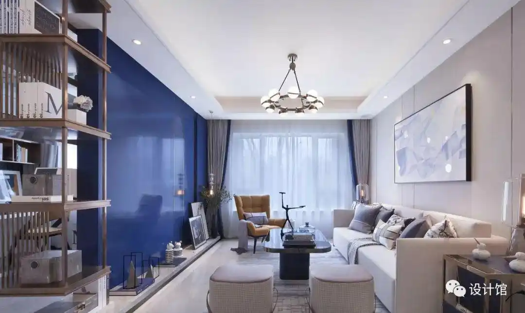 75㎡现代优雅,蓝色电视墙,安静优雅好端庄——好文分享