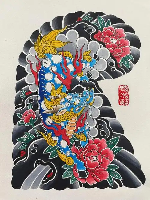 东莞纹身日式老传统麒麟原创手稿你喜欢吗