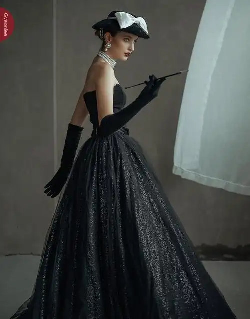 欧美复古黑色婚纱
