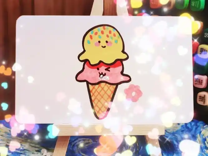 甜筒冰激凌球卡通画下午茶画教程马克笔