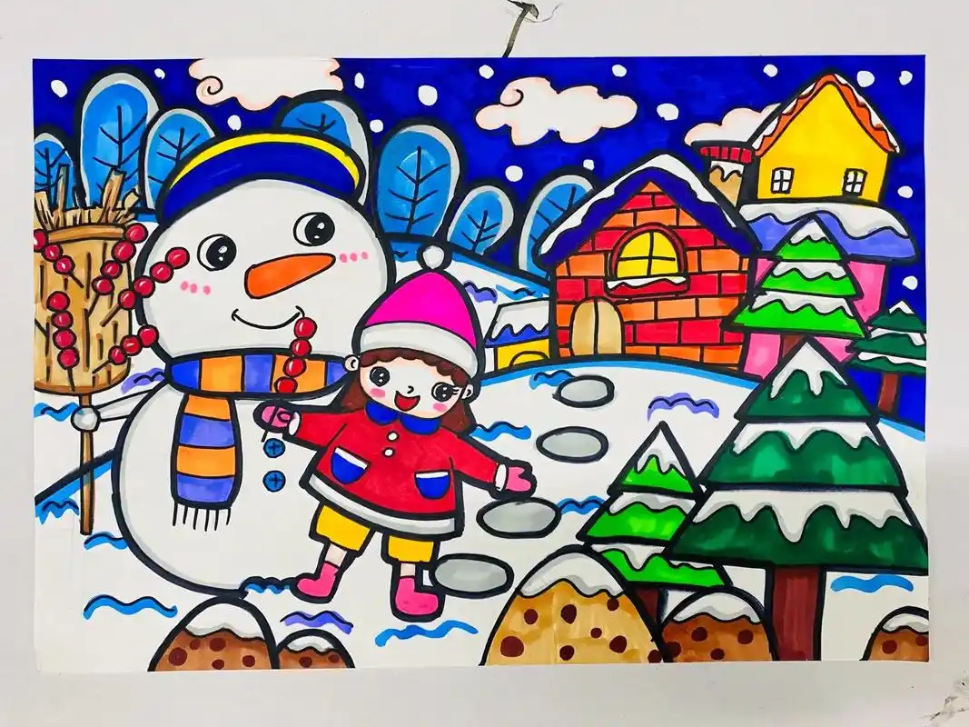 原创冬天主题画冬日雪景