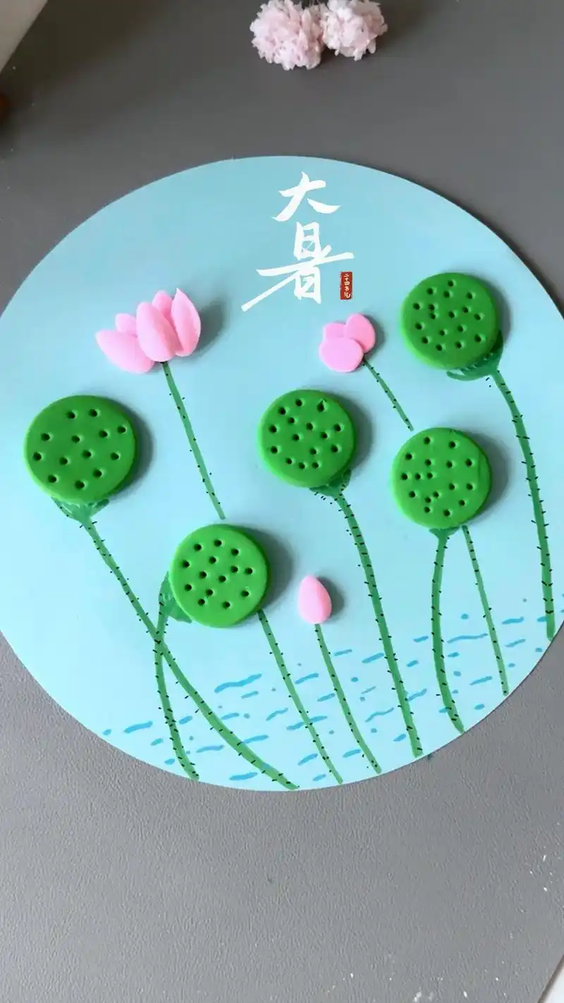 夏日莲蓬粘土手工画.#图文伙伴计划2024 #我在抖音发笔记