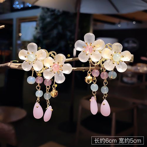 古风发夹儿童夏天汉服配饰女童发饰步摇流苏发卡发簪簪子 16#双生花朵