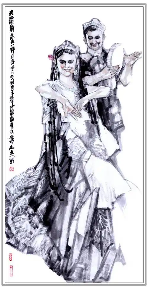 大美新疆-著名画家李志天新疆舞蹈画,新疆山水画