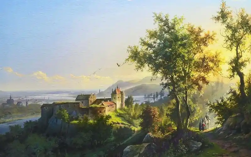 yushkevichvictor写实风景画夏日的森林城堡景色