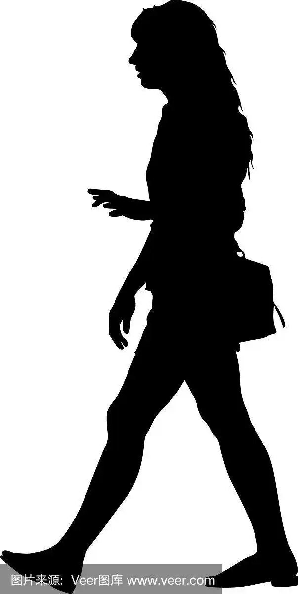 黑色剪影的女人站在白色的人