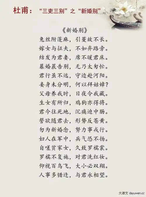 杜甫《新婚别》:"人事多错迕,与君永相望"