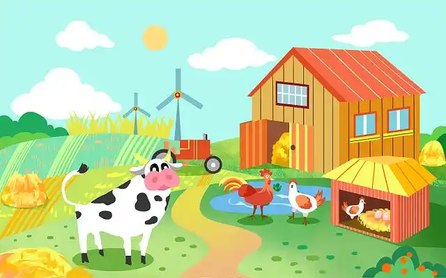 农场卡通插画农作物农产品动物牧场牛鸡农庄风车农场插画