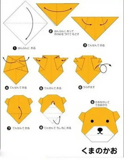 手工diy准备一张黄色的正方形纸张,按照下面的图解来折纸吧,总共只有9