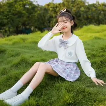 夏秋季天小女孩jk制服半身裙初中小学生少女裙长袖套装5-14十岁学院风