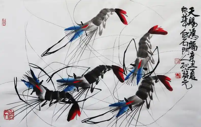 白石门人孙宝元画虾代表作天赐鸿福图欣赏