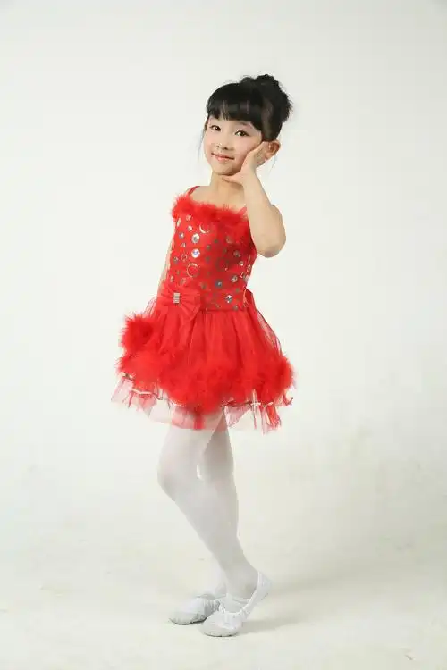 儿童拉丁舞裙女 少儿拉丁舞演出服装女童鸡毛装饰表演服 ec-302图片