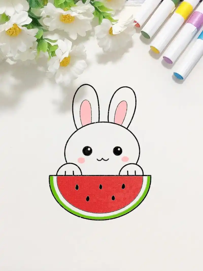 小白兔简笔画.一起来画可爱的小白兔吧,这个画法简单又好看,你 - 抖音